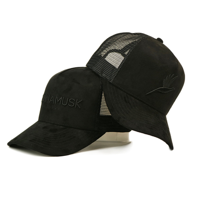 القبعات الشاحنة المصنوعة من جلد الغزال 5 لوحة سوداء مع شعار التطريز المنحني