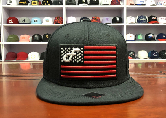 Customized Design black embroidery national flag special plastic buckle eagle Logo Sports Snapback Hats Caps