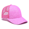 قبعة سائق الشاحنة للبالغين BSCI 100٪ بوليستر لامع للألواح الأمامية Precurved Bill Pink Trucker Hat