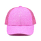 قبعة سائق الشاحنة للبالغين BSCI 100٪ بوليستر لامع للألواح الأمامية Precurved Bill Pink Trucker Hat