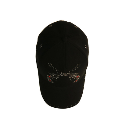 OEM ODM الأزياء قبعة بيسبول حجر الراين ، الأسود شيدت قبعة بيسبول مشبك معدني