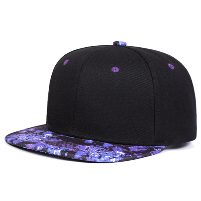 طباعة السماء النجمية عالية الجودة قبعة Snapback تصميم شعار مخصص قبعات بيل مسطحة 6 لوحات Snapback Cap