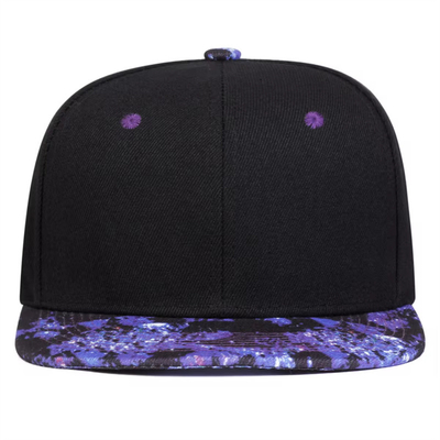 طباعة السماء النجمية عالية الجودة قبعة Snapback تصميم شعار مخصص قبعات بيل مسطحة 6 لوحات Snapback Cap
