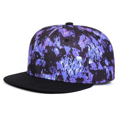 طباعة السماء النجمية عالية الجودة قبعة Snapback تصميم شعار مخصص قبعات بيل مسطحة 6 لوحات Snapback Cap