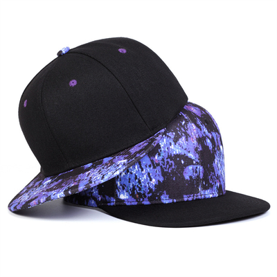 طباعة السماء النجمية عالية الجودة قبعة Snapback تصميم شعار مخصص قبعات بيل مسطحة 6 لوحات Snapback Cap