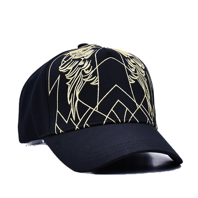 قبعة بيسبول سوداء فاخرة للجنسين مطرزة Gorras شعار مخصص 5 لوحات قبعة بيسبول قطنية