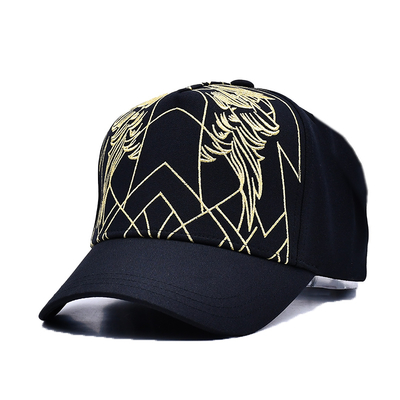 قبعة بيسبول سوداء فاخرة للجنسين مطرزة Gorras شعار مخصص 5 لوحات قبعة بيسبول قطنية