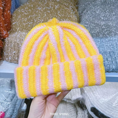 Wholesale High Quality Outdoor Female Wool Winter Warm Knit Beanie Custom Colorful Striped Pattern Beanie Cap for Women