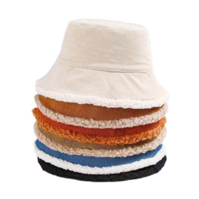 Custom Fall Winter New Fisherman's Corduroy Bucket Hat Custom Thickened Lamb Wool Japanese Fashion Warm Street Basin Hat Cap