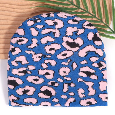 شعار مخصص عالي الجودة للرجال والنساء قبعة شتوية من الأكريليك بنمط جلد الفهد محبوكة قبعات صغيرة فضفاضة