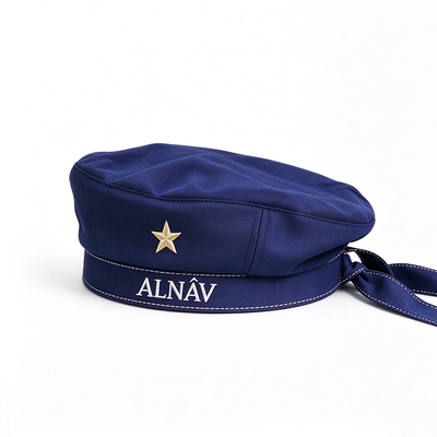 Classic Navy Style Beret Hat Embroidery Star Logo Beret With Ribbon Tie Cotton Lining Solid Color Beret For Daily Casual Wear Support Customization